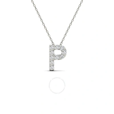 Maulijewels 0.10 Carat Natural Round Diamond Initial " P " Pendant Necklace In 14k White Gold With 1
