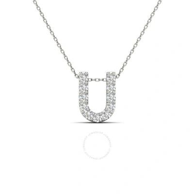 Maulijewels 0.11 Carat Natural Diamond Initial " U " Necklace Pendant In 14k White Gold With 18" Cab