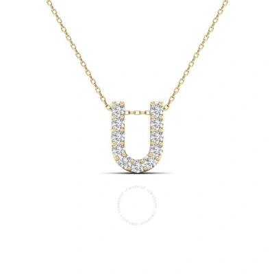 Maulijewels 0.11 Carat Natural Diamond Initial " U " Necklace Pendant In 14k Yellow Gold With 18" Ca