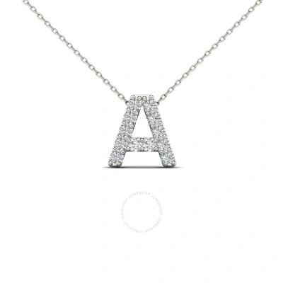 Maulijewels 0.12 Carat Natural White Diamond Initital " A " Pendant Necklace In 14k Solid White Gold