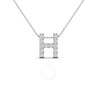 Maulijewels 0.12 Carat Prong Set Diamond Initial " H " Necklace Pendant For Women In 14k Solid White