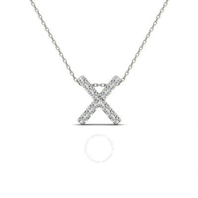 Maulijewels 0.13 Carat Natural Diamond Initial " X " Pendant Necklace In 14k White Gold With 18" Cab In Metallic