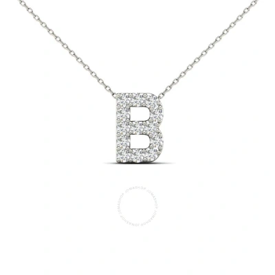 Maulijewels 0.13 Carat Natural White Diamond Initital " B " Pendant Necklace In 14k Solid White Gold In Metallic