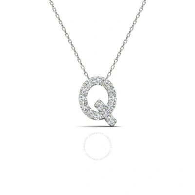 Maulijewels 0.14 Carat Initial " Q " Set With Natural Diamond Pendant Necklace For Women In 14k Soli In Metallic