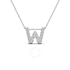 Maulijewels 0.15 Carat Natural Diamond Initial " W " Pendant Necklace In 14k White Gold With 18" Cab In White