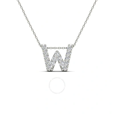 Maulijewels 0.15 Carat Natural Diamond Initial " W " Pendant Necklace In 14k White Gold With 18" Cab In Metallic