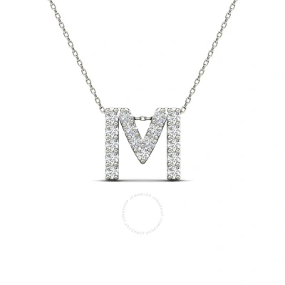 Maulijewels 0.17 Carat Natural Diamond Initial " M " Dangle Pendant Necklace In 14k White Gold With In Metallic