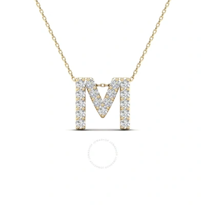 Maulijewels 0.17 Carat Natural Diamond Initial " M " Dangle Pendant Necklace In 14k Yellow Gold With