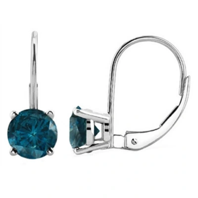 Maulijewels 0.20 Carat Natural Blue Diamond Lever Back Dangle Earrings In 14k White Gold (blue