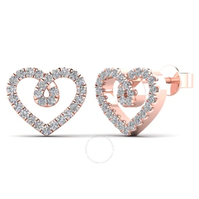 Maulijewels 0.20 Carat Natural Diamond 10k Solid Rose Gold Heart Shape Stud Earrings With Push Back  In Pink