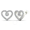 Maulijewels 0.20 Carat Natural Diamond 10k Solid White Gold Heart Shape Stud Earrings With Push Back In White