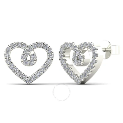 Maulijewels 0.20 Carat Natural Diamond 10k Solid White Gold Heart Shape Stud Earrings With Push Back In Metallic