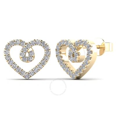 Maulijewels 0.20 Carat Natural Diamond 10k Solid Yellow Gold Heart Shape Stud Earrings With Push Bac