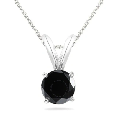 Maulijewels 0.20 Carat Natural Round Black Diamond Solitaire Pendant In 14k White Gold With 18" 14k