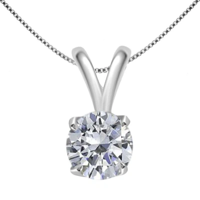 Maulijewels 0.20 Carat Natural Round White Diamond Solitaire Pendant In 14k White Gold With 18" 14k