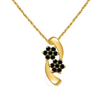 Maulijewels 0.25 Carat Black Diamond Flower Shape Pendant Necklace For Women In 10k Solid Yellow Gold With 18" G