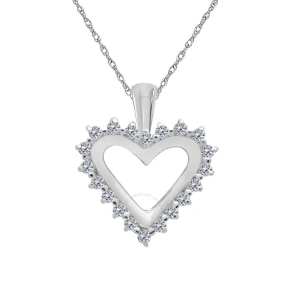 Maulijewels 0.25 Carat Heart Shape White Diamond Pendant In 10k White Gold With 18" 10k White Gold P In Metallic