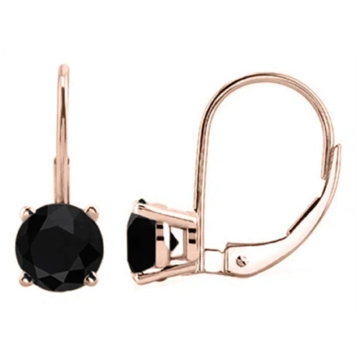 Maulijewels 0.25 Carat Natural Black Diamond Dangle Earrings Made In 14k Rose Gold With Lever Back (