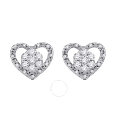 Maulijewels 0.25 Carat Natural Diamond Heart Shape Milgrained Stud Earrings For Women In 10k Solid W In White