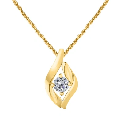 Maulijewels 0.25 Carat Round Natural Diamond ( I-j/ I2-i3 ) Prong Set Pendant In 14k Yellow Gold Wit In White