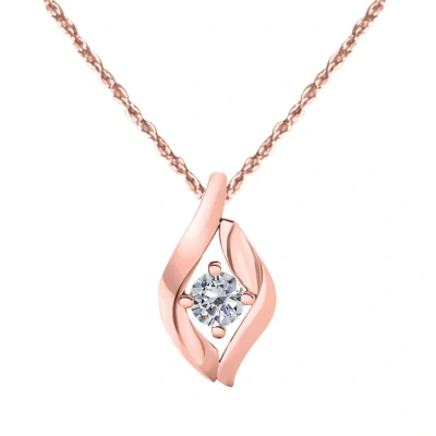 Maulijewels 0.25 Carat Round White Diamond Pendant Necklace In 10k Solid Rose Gold With 18" 10k Rose