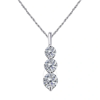 Maulijewels 0.25 Carat White Diamond 14k Solid White Gold Three Stone Pendant Necklace With 18" Gold In Metallic