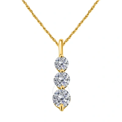 Maulijewels 0.25 Carat White Diamond 14k Solid Yellow Gold Three Stone Pendant Necklace With 18" Gol