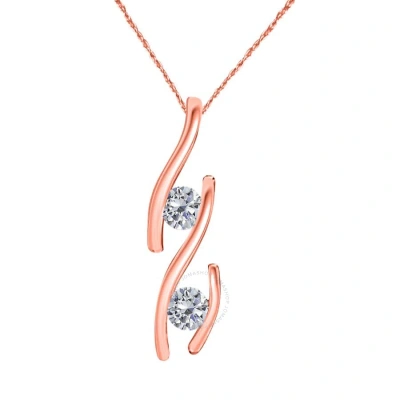 Maulijewels 0.30 Carat Diamond Two Stone Pendant In 14k Solid Rose Gold With18" 14k Rose Gold Plated In Neutral