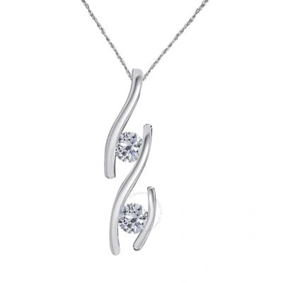 Maulijewels 0.30 Carat Diamond Two Stone Pendant In 14k Solid White Gold With18" 14k White Gold Plat In Metallic