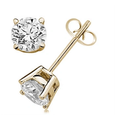 Maulijewels 0.30 Carat  Round White Diamond 4-prong Set Stud Earrings In 14k White & Yellow Gold