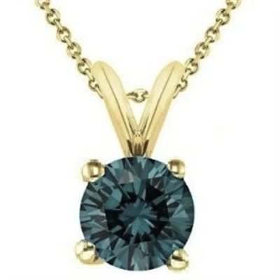 Maulijewels 0.30 Carat Natural Round Blue Diamond Solitaire Pendant In 14k Yellow Gold With 18" 14k