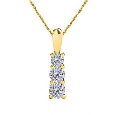 Maulijewels 0.35 Carat Diamond 14k Yellow Gold Three Stone Pendant Necklace For Women With 18" Gold
