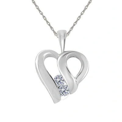 Maulijewels 0.35 Carat Heart Shape White Diamond Pendant In 10k White Gold With 18" 10k White Gold P In Metallic