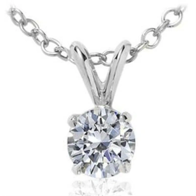 Maulijewels 0.40 Carat  14k White Gold Diamond Solitaire Pendant With 18" 14k White Gold Plated Sterl