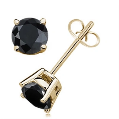 Maulijewels 0.50 Carat Black Diamond/ Round/ Natural Stud Earring/ Prong Set In 14k Solid White & Ye