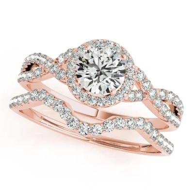 Maulijewels 0.50 Carat Halo Diamond Engagement Bridal Ring Set 14k Solid Rose Gold In Rose Gold-tone