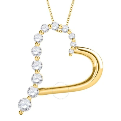 Maulijewels 0.50 Carat Natural Diamond Heart Pendant For Woman In 14kyellow Gold With 18" Sterling S In White