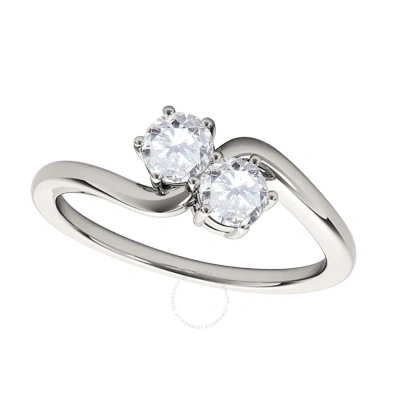 Maulijewels 0.50 Cttw Round Natural White Diamond ( I-j/ I2-i3 ) Two Stone Engagement Ring 14k White