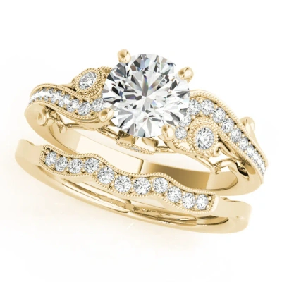 Maulijewels 0.60 Carat Halo Diamond Engagement Ring 14k Yellow Gold Bridal Set