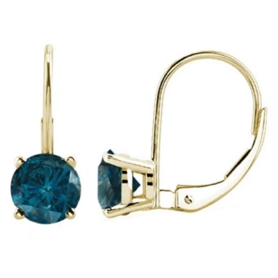Maulijewels 0.60 Carat Natural Blue Diamond Lever Back Earrings Dangle Style Available In 14k Yellow