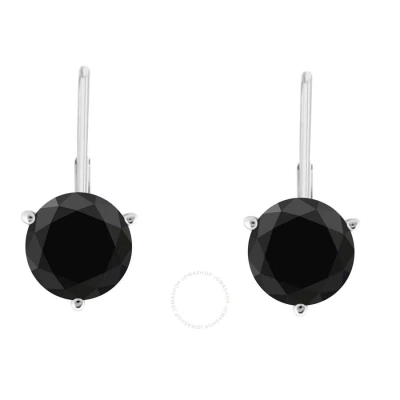 Maulijewels 0.60 Carat Round Black Diamond Three Prongs Set Martini Leverback Earrings In 14k Solid  In White