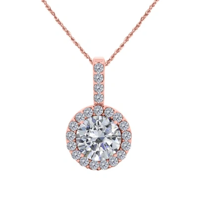 Maulijewels 0.65 Carat Diamond Pendant Necklace For Women In 14k Rose Gold With 18" Gold Plated 925 In Pink