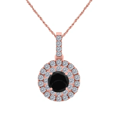 Maulijewels 0.75 Carat Natural Black & White Diamond Pendant Necklace In 14k Solid Rose Gold With 18 In Pink