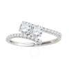 Maulijewels 0.75 Carat Natural Round White Diamond Two Stone Women Engagement Ring In 14k Solid Whit In White