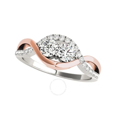 Maulijewels 0.75 Carat White Diamond ( I-j/ I2 I3 ) 14k Solid White & Rose Gold Two Stone Wedding En In Metallic