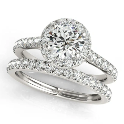 Maulijewels 0.75 Carat White Gold 14k Bridal Set Halo Diamond Engagement Ring
