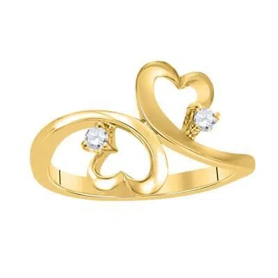 Pre-owned Maulijewels 0.10 Carat Diamond Two Stone Heart Shape Engagement Wedding Rings In Yellow