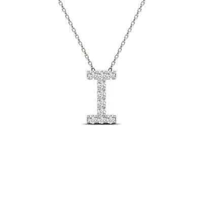 Pre-owned Maulijewels 0.10 Carat Natural Diamond Initial " I " Necklace Pendant In Solid In White