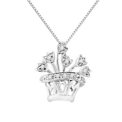 Pre-owned Maulijewels 0.10 Carat Natural Diamond Mom Pendant For Woman Crafted In 10k Rose In White