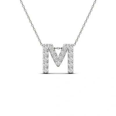 Pre-owned Maulijewels 0.17 Carat Natural Diamond Initial " M " Dangle Pendant Necklace In In White